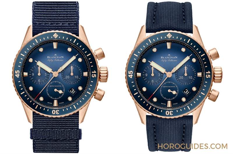 18K紅金藍面、23級鈦灰面，Blancpain五十噚深潛器飛返計時碼表兩款延伸新作-復刻表