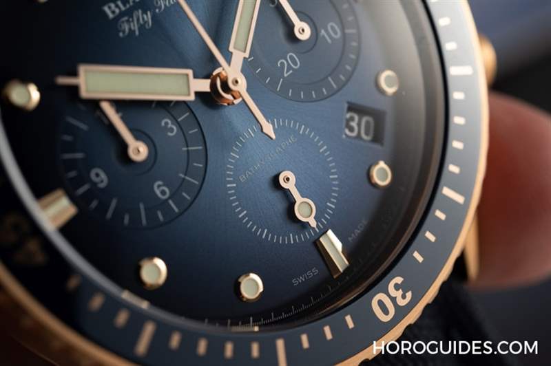 18K紅金藍面、23級鈦灰面，Blancpain五十噚深潛器飛返計時碼表兩款延伸新作-復刻表