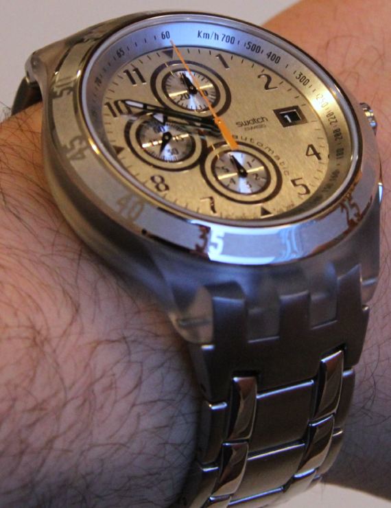 斯沃琪全銀自動計時手表-復刻表