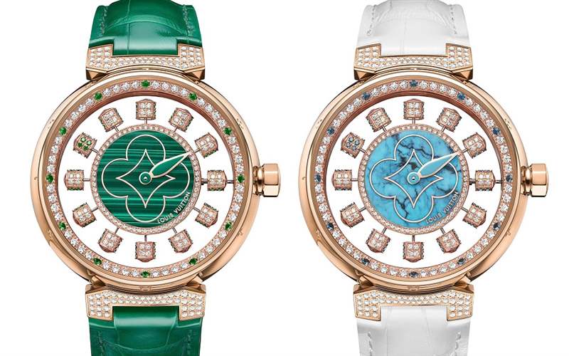 Louis Vuitton推出寶石表盤版Tambour Spin Time Air腕表：孔雀石，綠松石，寶石懸空表盤-復刻表