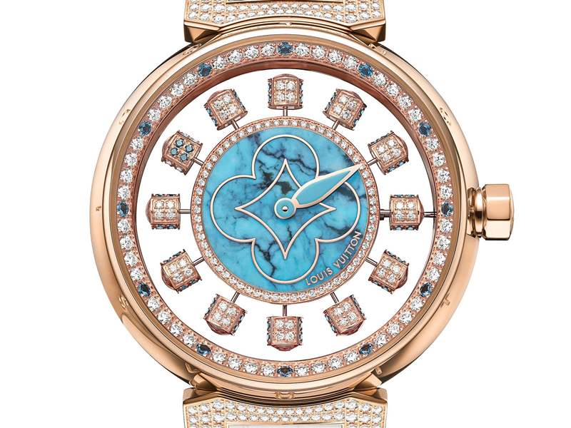 Louis Vuitton推出寶石表盤版Tambour Spin Time Air腕表：孔雀石，綠松石，寶石懸空表盤-復刻表